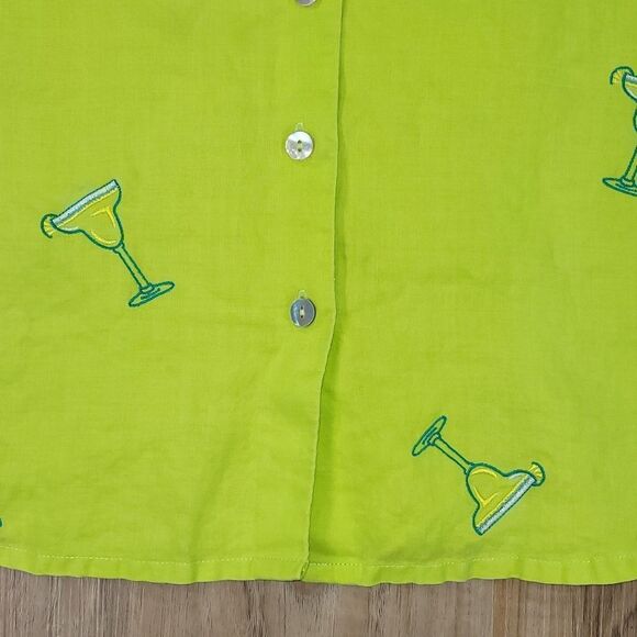 🔹️Casey Coleman Lime Embroider Margaritas Button Linen Top Medium - Picture 8 of 11